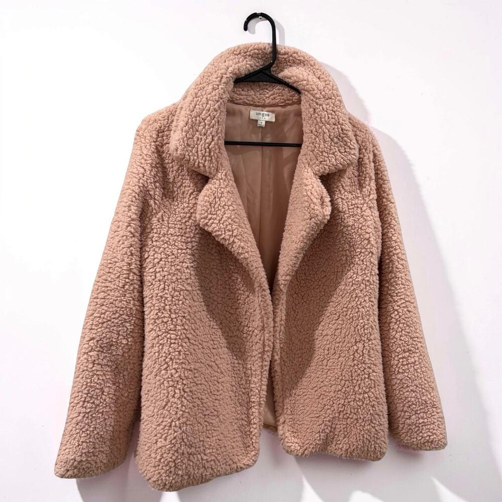 Umgee Sherpa Teddy Jacket Beige Cozy Open Front Size Small